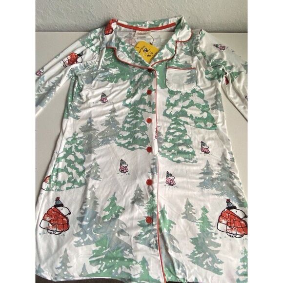 Munki Munki Peanuts Snoopy Woodstock Puffer Jacket Nightgown PJ Women’s Sz M NEW - Picture 3 of 16